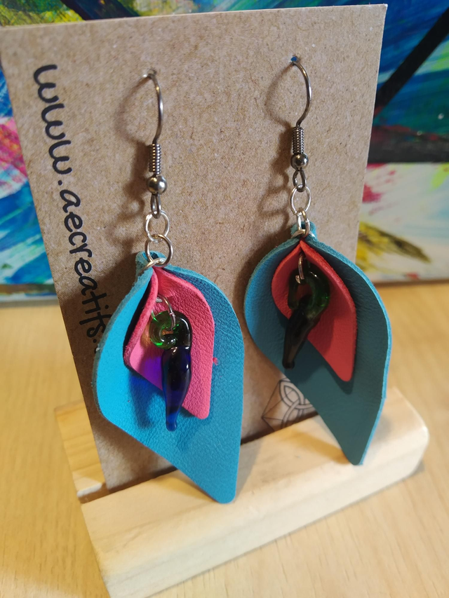 Boucles d&#039;oreilles cuir bleu