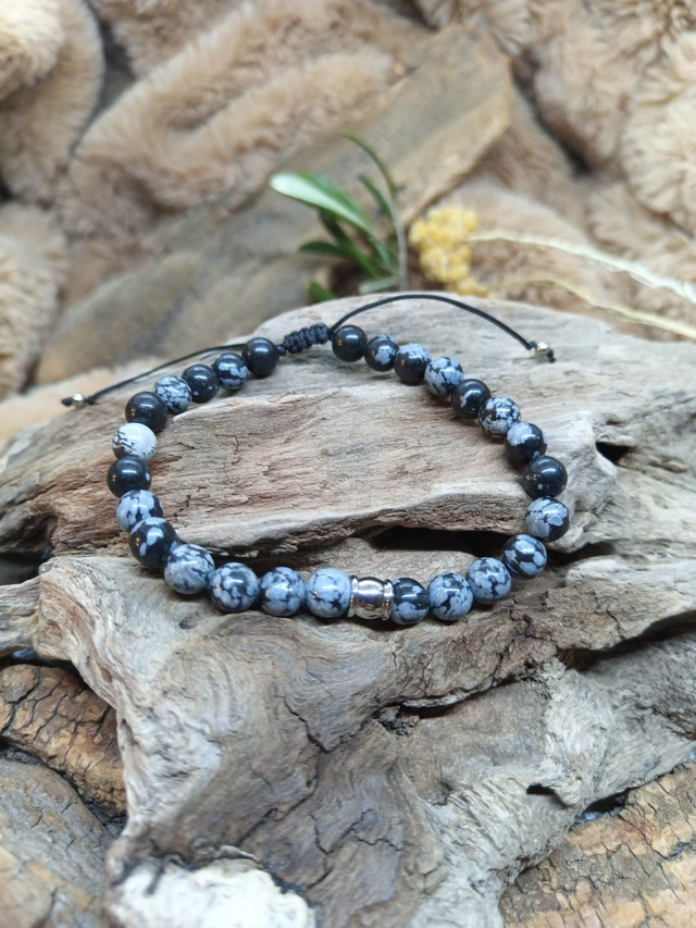 Bracelet Homme KÉLYAN Ajustable Obsidienne neige