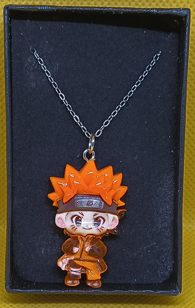Orange Resin Naruto Anime Figure Pendant Necklace.