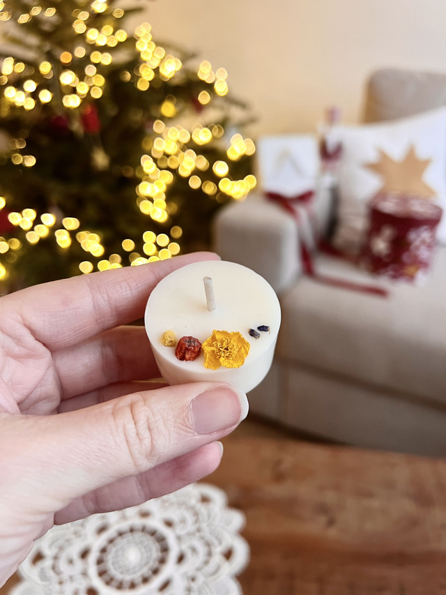 🎄 Mini bougie fleurie - parfum Pain d&#039;épices - à l&#039;unité