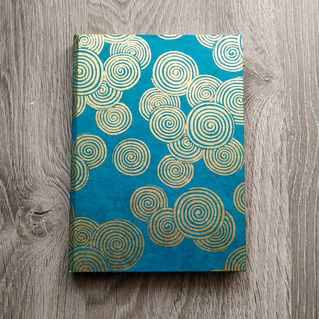Carnet Lokta Spirales Turquoise &amp; Or