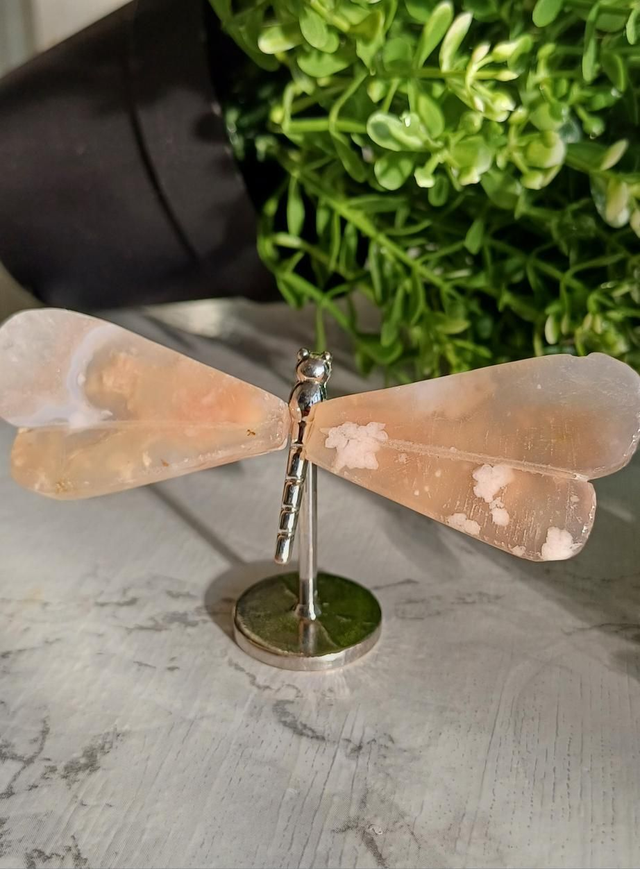Flower Agate Dragonfly on Stand