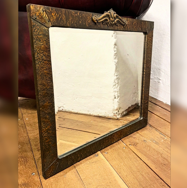 English Arts And Crafts Movement Hammered Copper Mirror