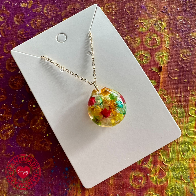 Pendant - Multi-coloured Dried Mini Flowers