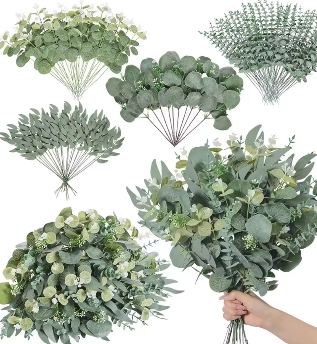 20pcs Artificial Mixed Eucalyptus Leaves Stems Silver Dollar Leaves for DIY Bouquets Floral Arrangement Home Decor Wedding