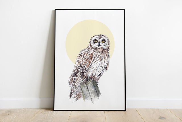 Short Eared Owl Print - After an original ink and watercolour illustration