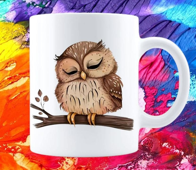 Keramik Kaffeebecher Eule Schlafend auf Ast 