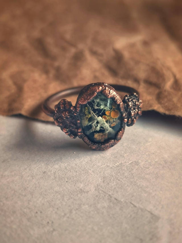 Natural Moss Copper Ring