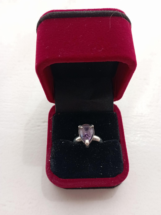 Bague argent goutte Améthyste facettée 