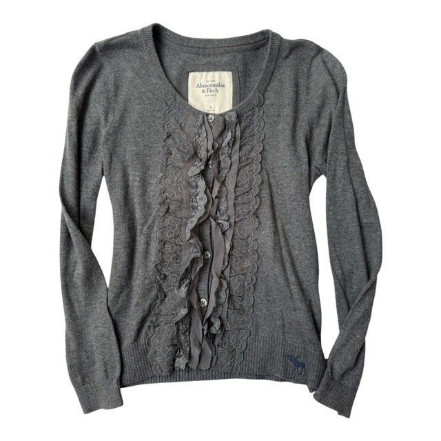 abercrombie and fitch grey ruffle cardigan 