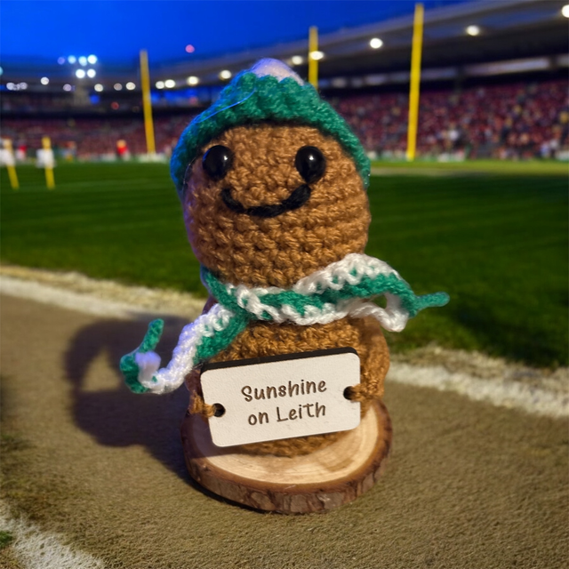 Crocheted positive pal (HIBS FOOTBALL FAN)