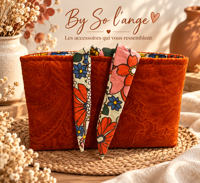 Pochette livre broché velours terra cota