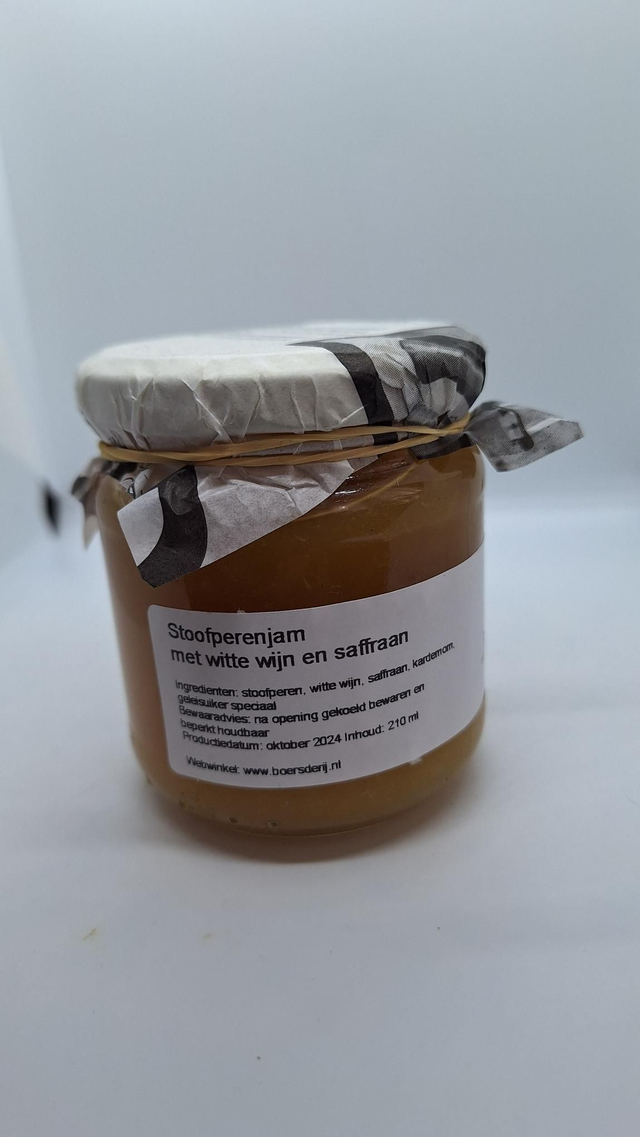 Stoofperenjam met witte wijn en saffraan 