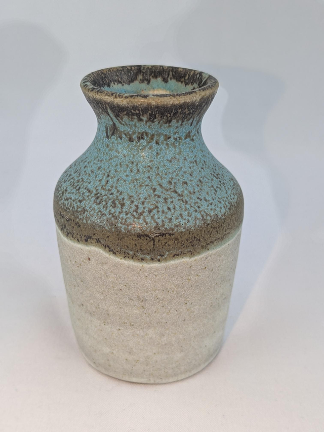 Turquoise and light oatmeal bud vase