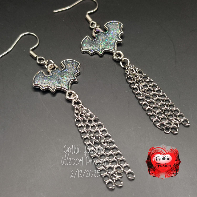 Black Glitter Bat Earrings 