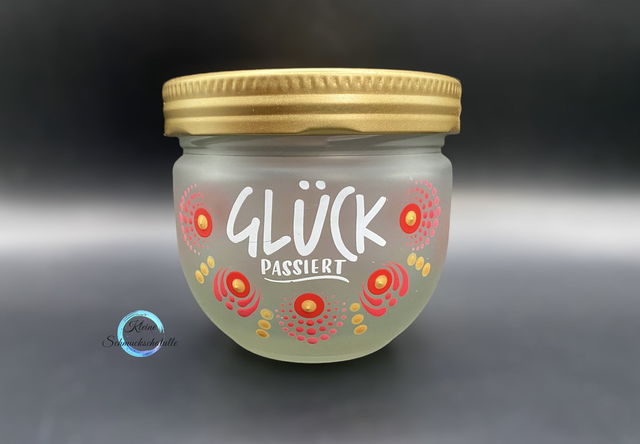 Glas „Glück“, Dot Painting Lichtdekoration Mandala mit o. ohne Beleuchtung