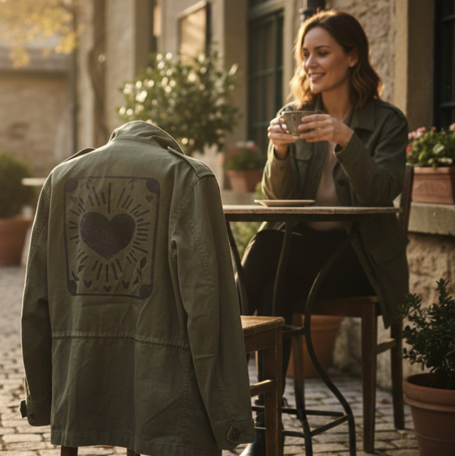 Veste militaire customisée cœur ex-voto 38/40