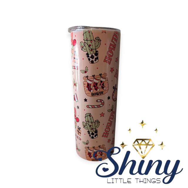 20oz Skinny Stainless Steel Tumbler Christmas Cowgirl Design