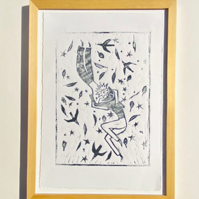 LINOGRAVURE DE LA LUNE &amp; DU  SOLEIL 