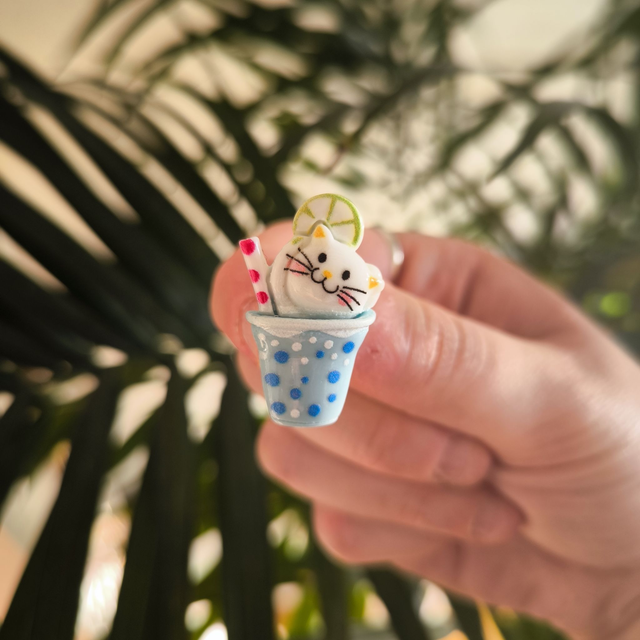Mini pins - Chat bubbletea bleu