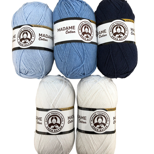 Madame Tricote Cotton DK - Blues &amp; Whites