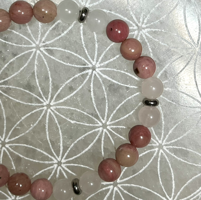 Bracelet - Rhodonite &amp; Quartz rose - 15cm