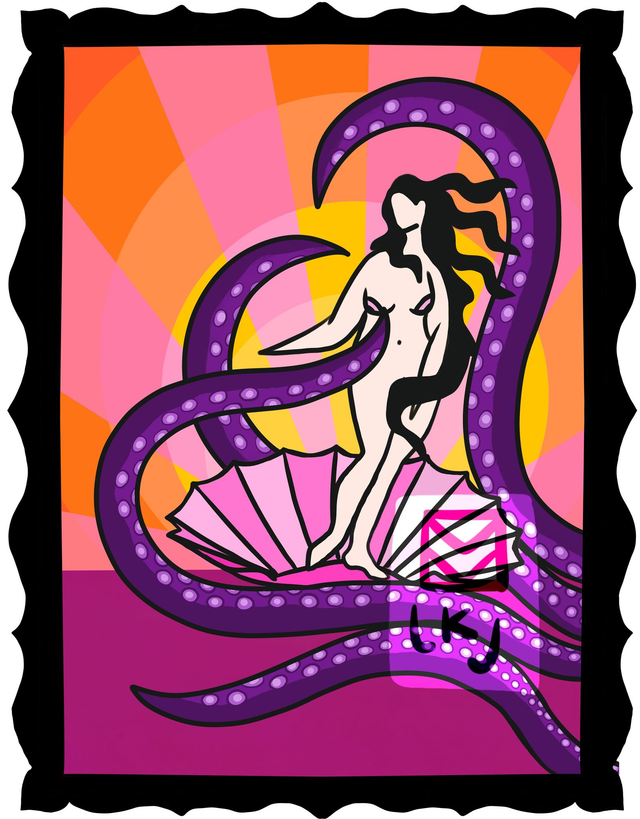 Pop Art holographic feminist sticker - Venus and the Octopus