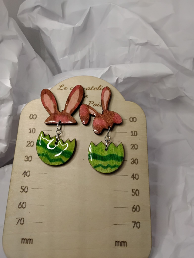 Boucles d'Oreilles "Lapin de Pâques" en Bois Peint