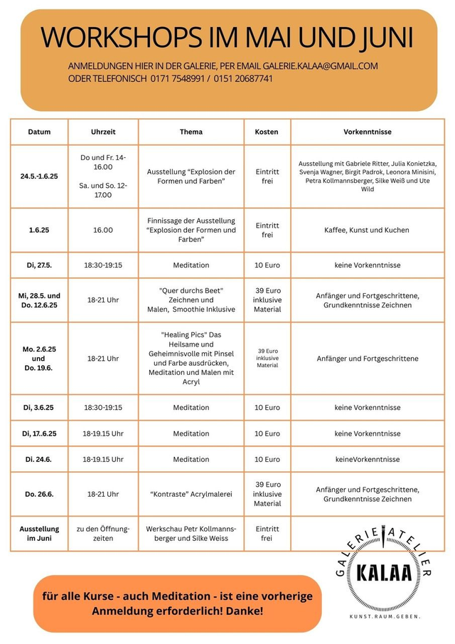 Workshop ÜBERSICHT Mai, Juni
