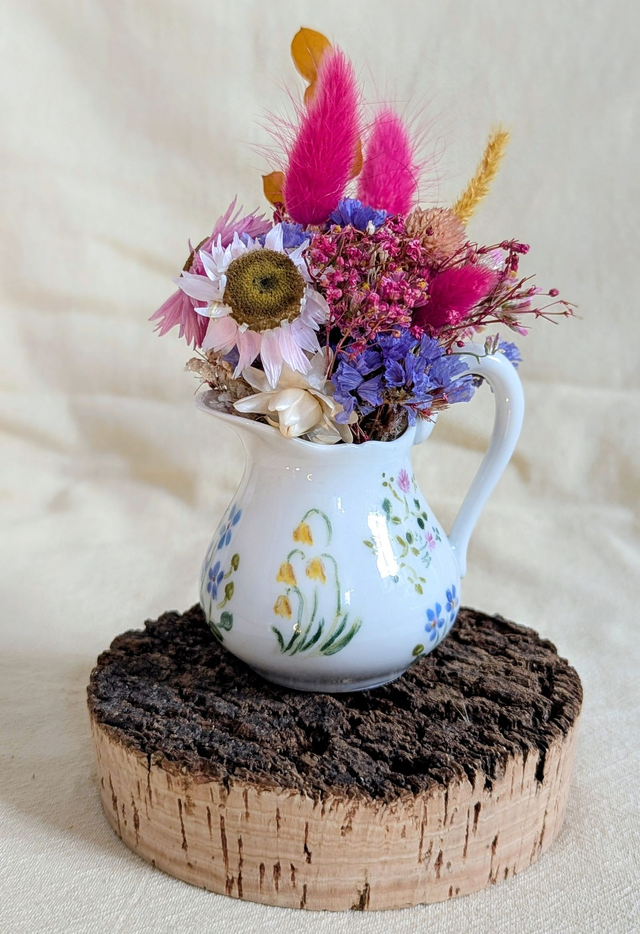 Blanche - Composition  fleurs séchées - vase chiné 