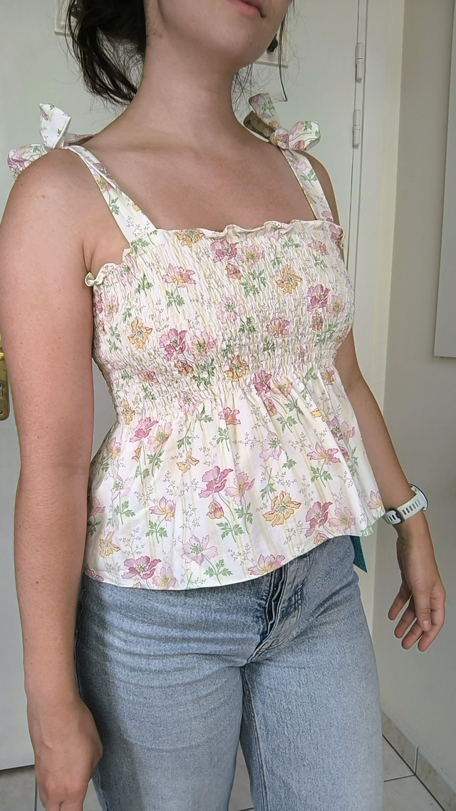 Top à smocks fleurs roses - Taille 1