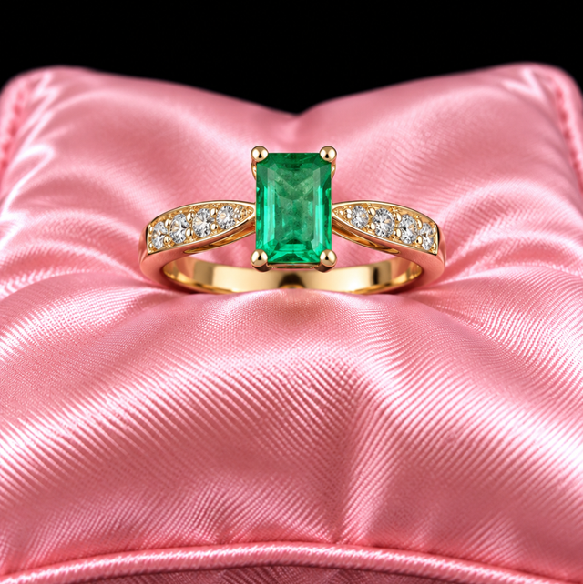 9ct Gold / Emerald &amp; Diamond Ring