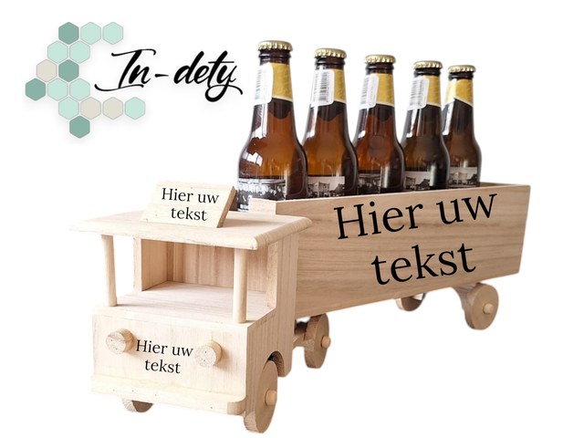 Houten Bier/ wijn truck Cadeau – excl. flesjes, ruimte voor 6 bierflesjes