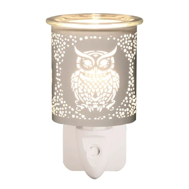 White and Gold Silhouette Owl Aroma Plug-In Wax Melter 