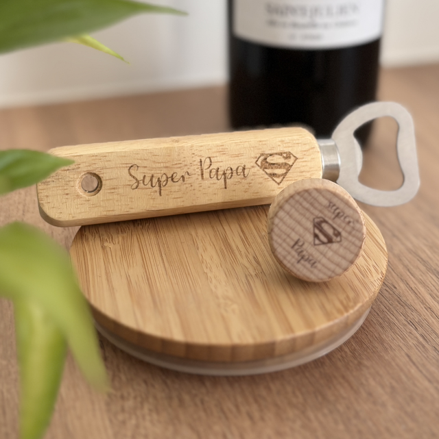 Décapsuleur en bois personnalisé et bouchon