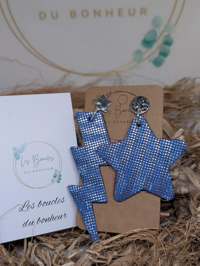 Boucles d'oreilles Asymétrique bleu métallisé mo429