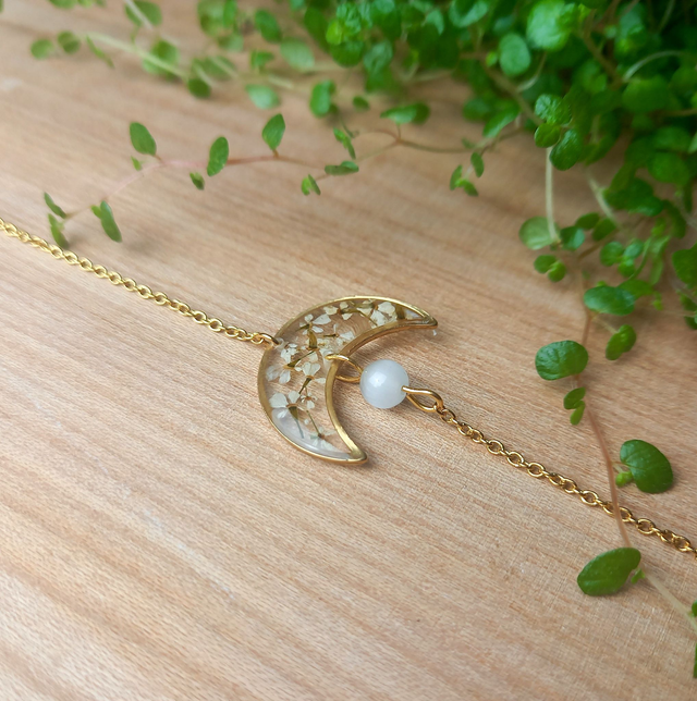 Bracelet doré · Luna Fleurs séchées et pierre naturelle