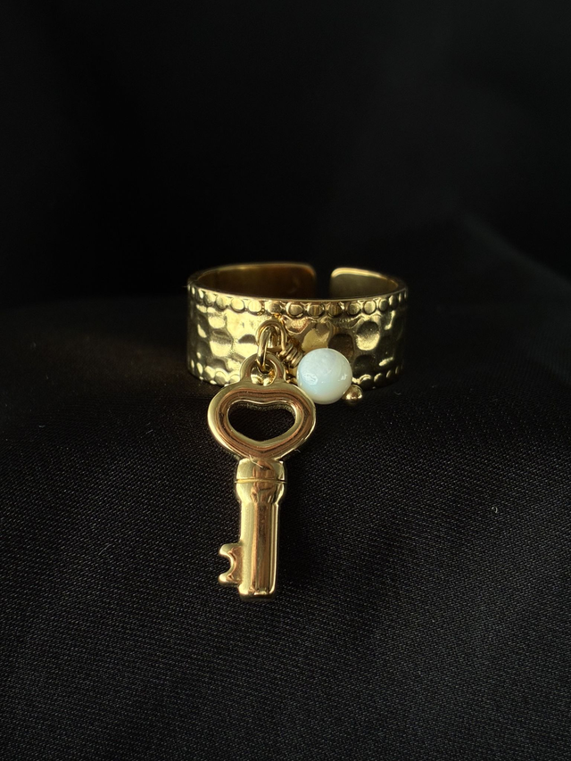 Bague réglable martelée Clé du Coeur Doré