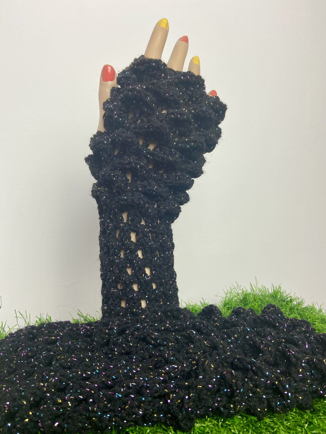 Crochet dragon scale wrist warmers.