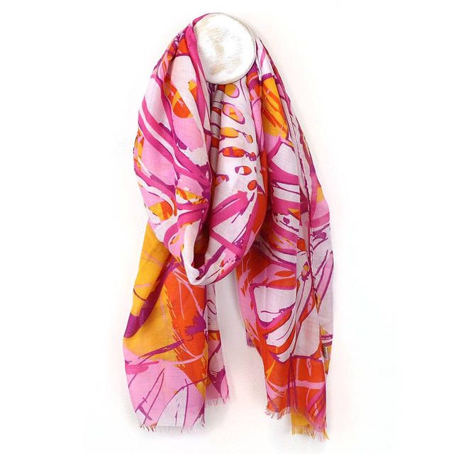 Pink And Orange Tropical Print Scarf