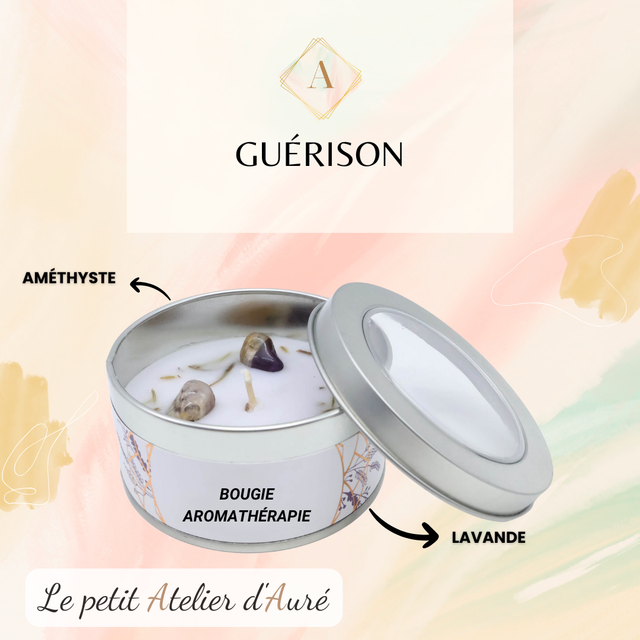 Bougie aromathérapie &quot;Guérison&quot; - Améthyste &amp; Lavande
