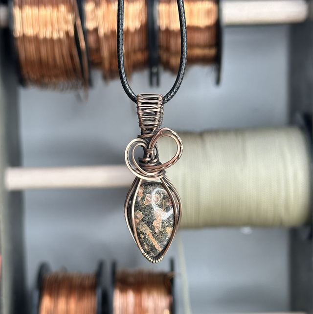 Leopard skin Jasper pure copper wire wrapped pendant 