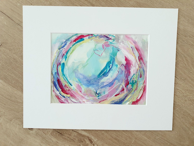 Kleurenwals - Origineel schilderij, acrylverf op papier, incl. wit passepartout