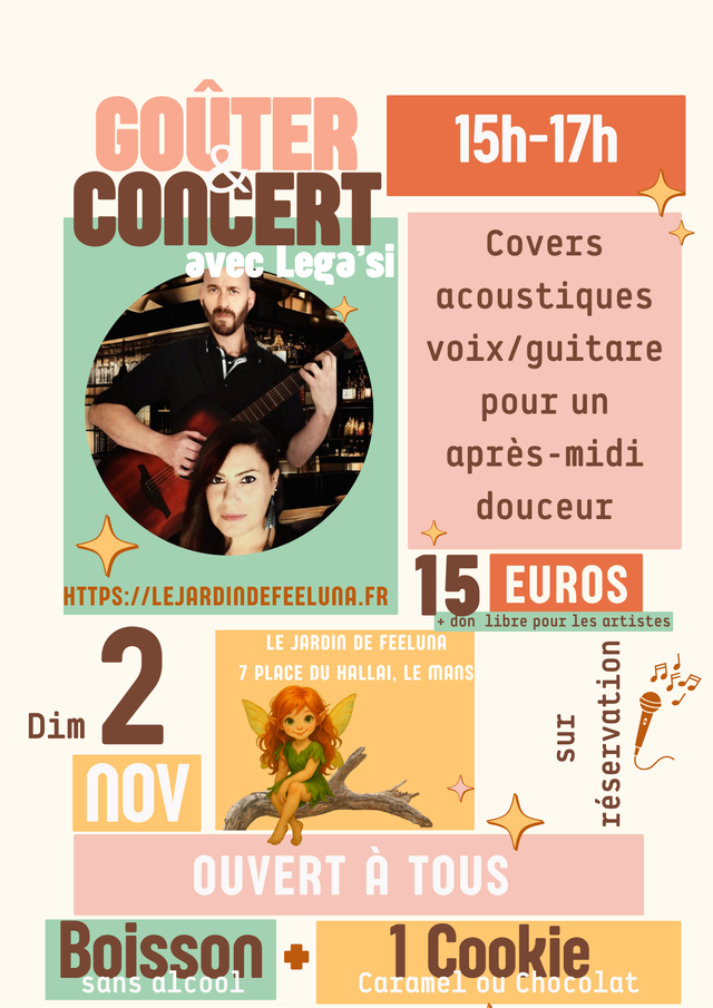 Dimanche 2 Novembre 15h-17h Goûter-Concert acoustique avec Lega'si