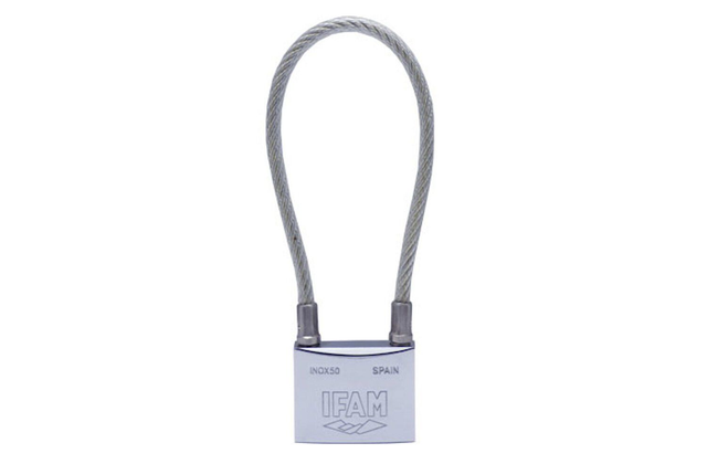 IFAM Rustproof Padlock features a 300mm flexible cable shackle