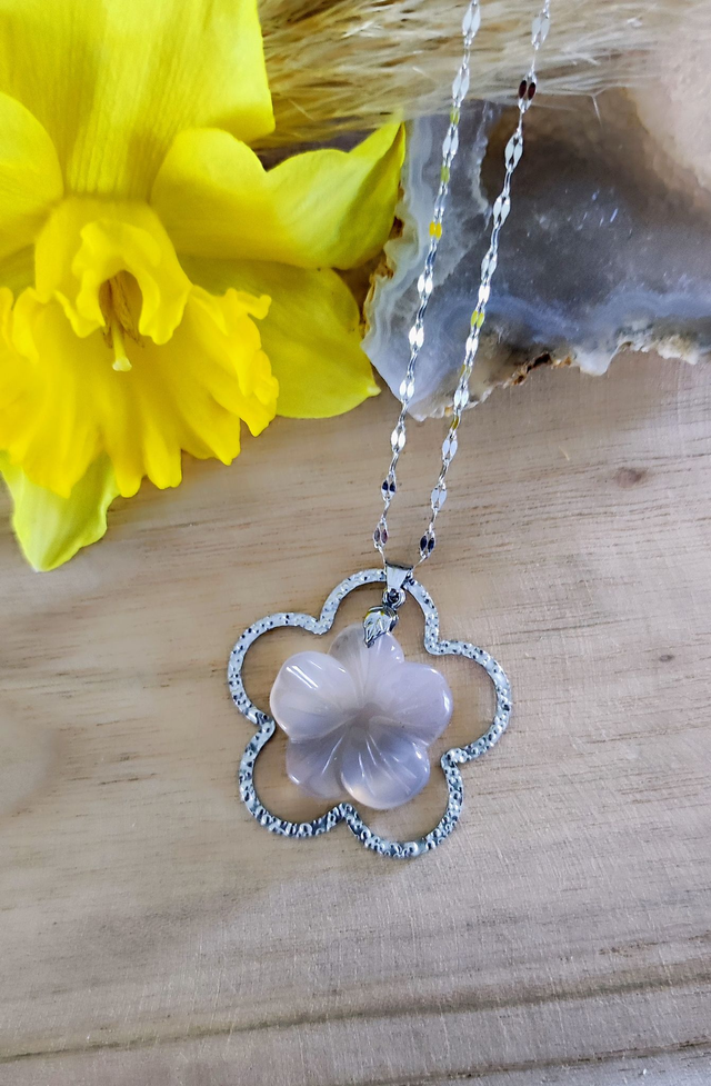 Collier "Flower" Agate grise