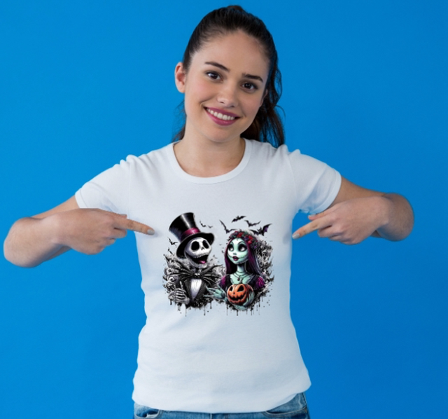 Nightmare before Christmas Halloween T-shirts, check and Sally DTF printed T-shirts (HA7)