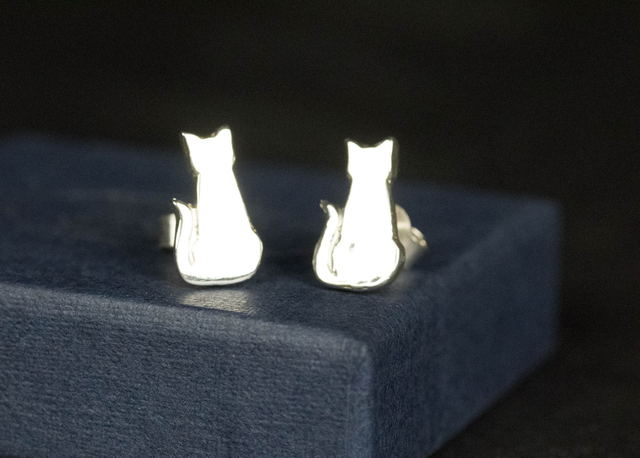 Silver Sleek Catty Ear Studs