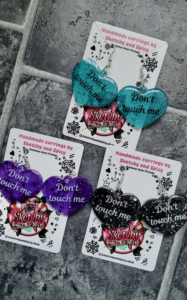 Earrings | Heart Earrings – Don’t Touch Me - Stainless Steel Hooks