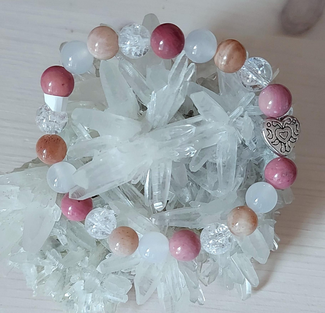 Agate Blanche, Pierre Lune Rose, Rhodonite, Cristal Roche Crack